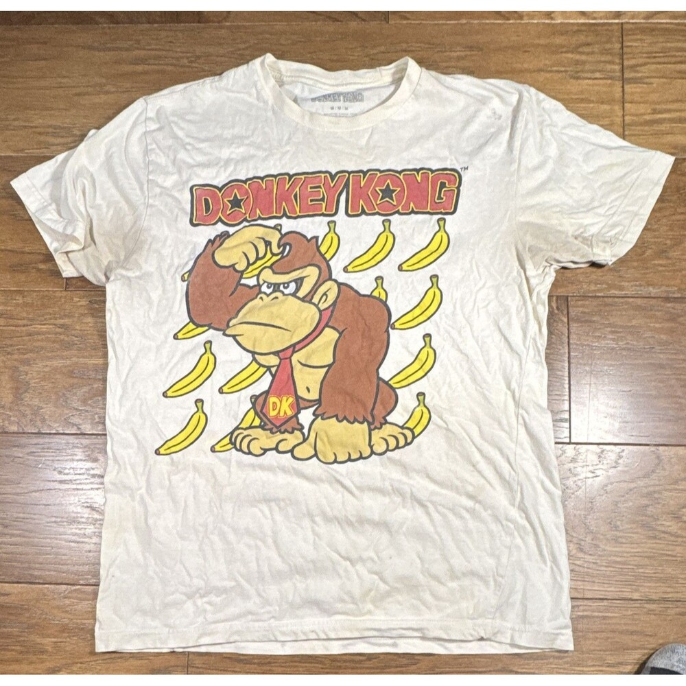 Donkey Kong Tagless Cotton Knit T-Shirt Mens M White Crew Neck Short Sleeve
